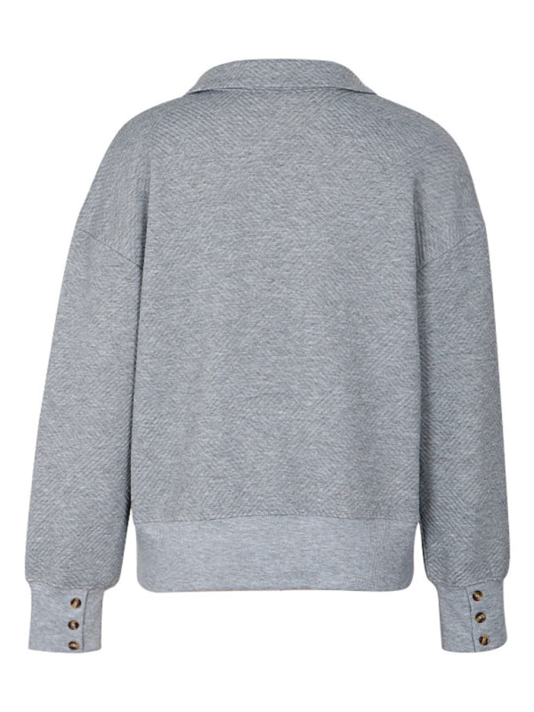 Women’s new solid color lapel gray sweatshirt