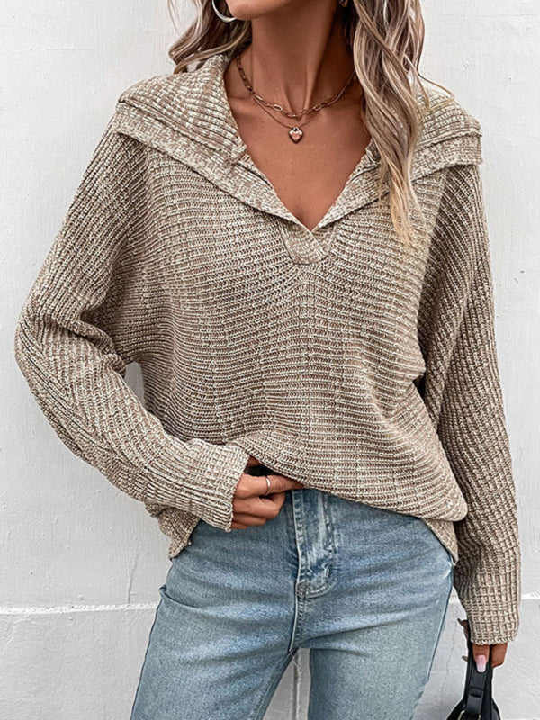 Women’s New Solid Color Long Sleeve Lapel Sweater
