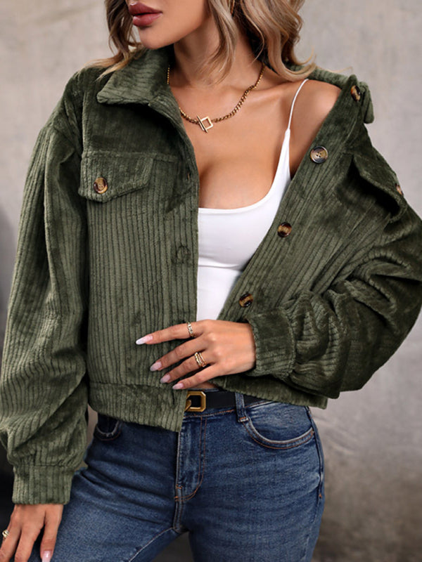 Women’s New Solid Color Plush Casual Short Jacket - Olive green / S