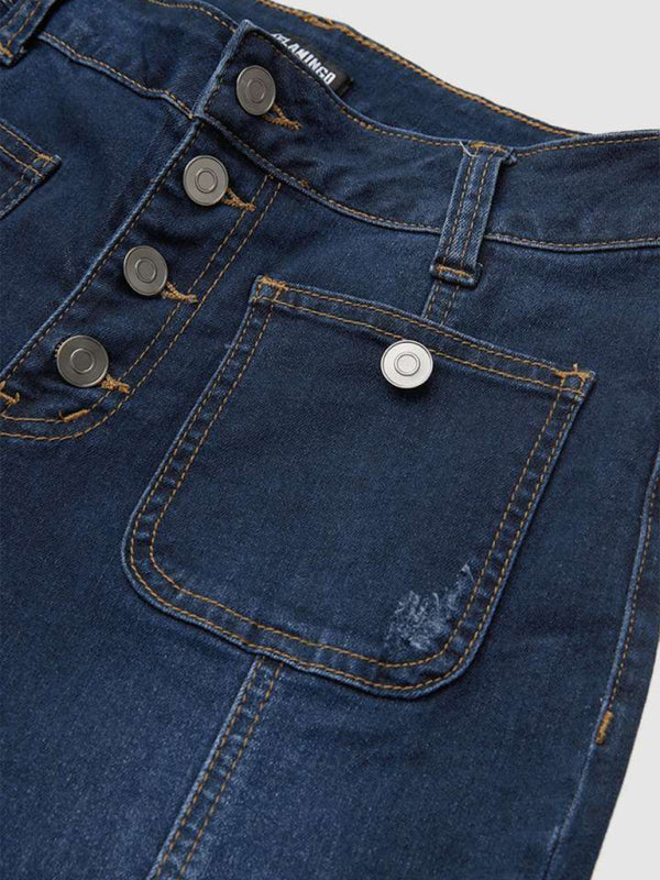 Women’s new stretch slim fit spliced high waist flared denim trousers