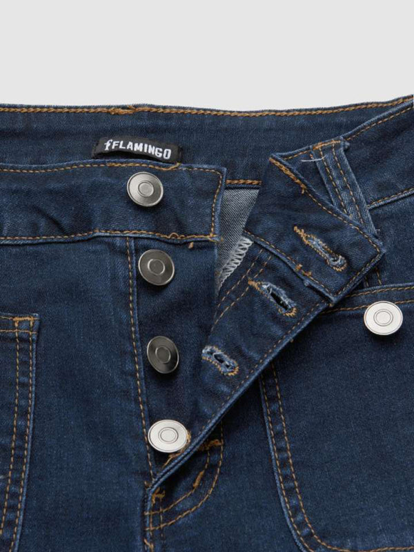 Women’s new stretch slim fit spliced high waist flared denim trousers