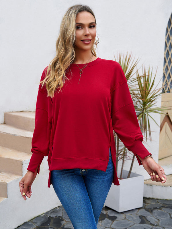 Women’s new style casual long-sleeved round neck solid color sweatshirt