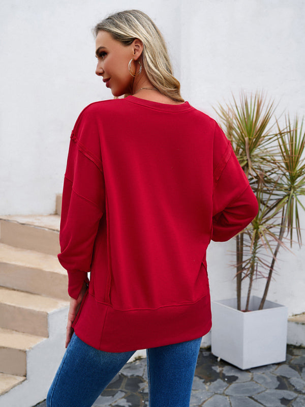 Women’s new style casual long-sleeved round neck solid color sweatshirt
