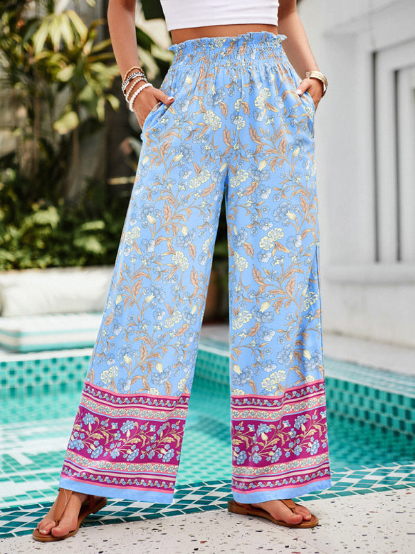 Women’s New Style Casual Printed Trousers - Blue / S