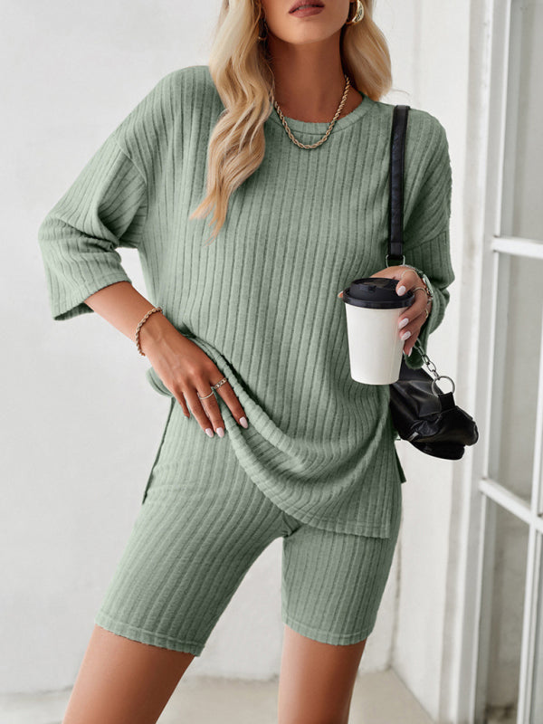 Women’s new style elegant fashionable and casual round neck and mid-sleeve suit - Green / S