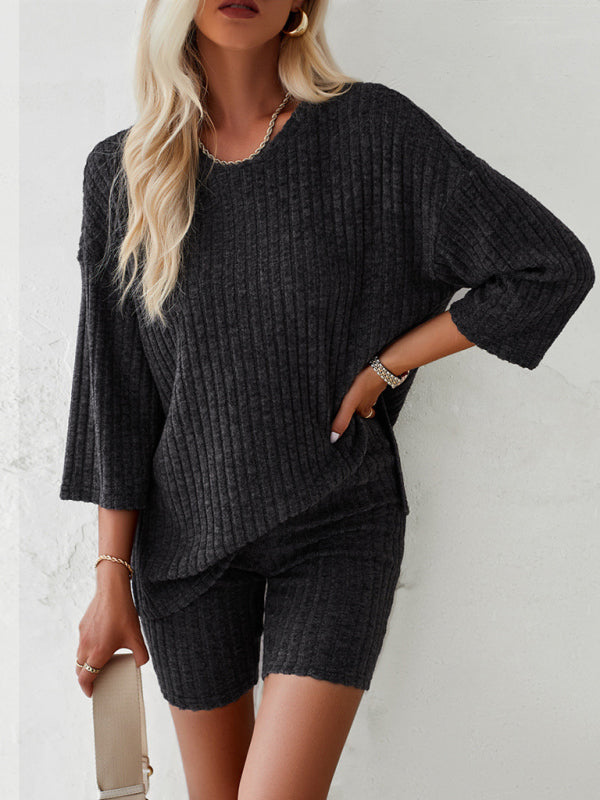 Women’s new style elegant fashionable and casual round neck and mid-sleeve suit - Charcoal grey / S