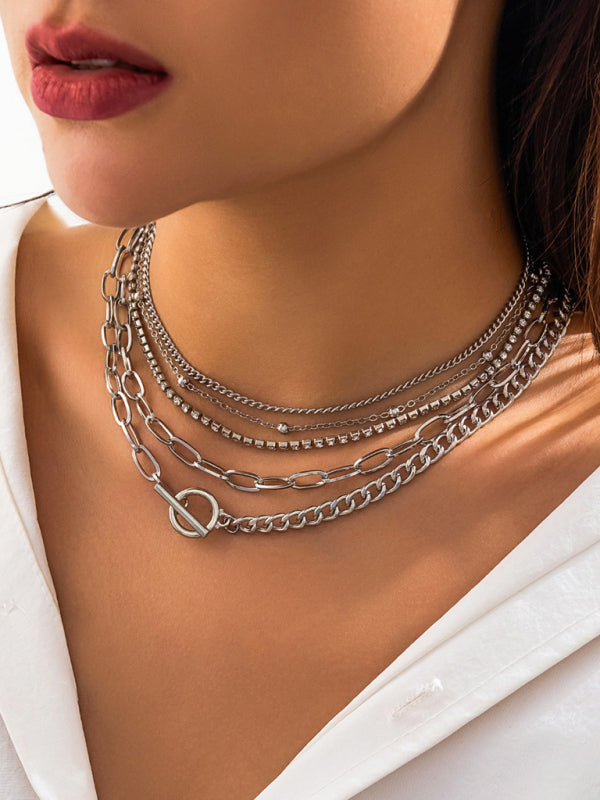 Women’s new style personalized simple geometric OT buckle round bead multi-layer bracelet necklace