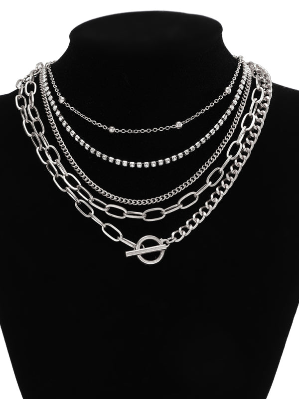 Women’s new style personalized simple geometric OT buckle round bead multi-layer bracelet necklace