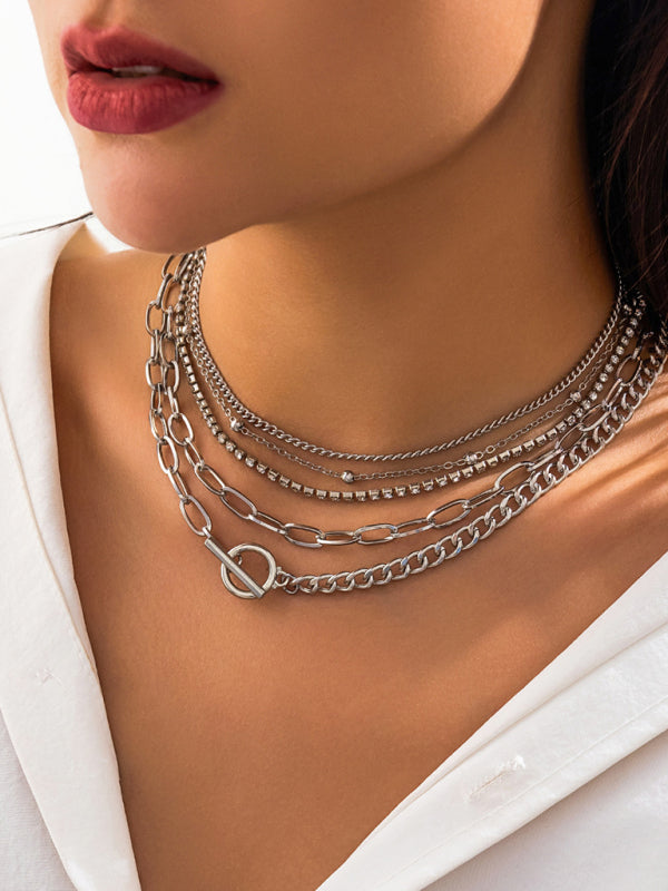 Women’s new style personalized simple geometric OT buckle round bead multi-layer bracelet necklace