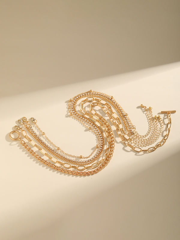 Women’s new style personalized simple geometric OT buckle round bead multi-layer bracelet necklace