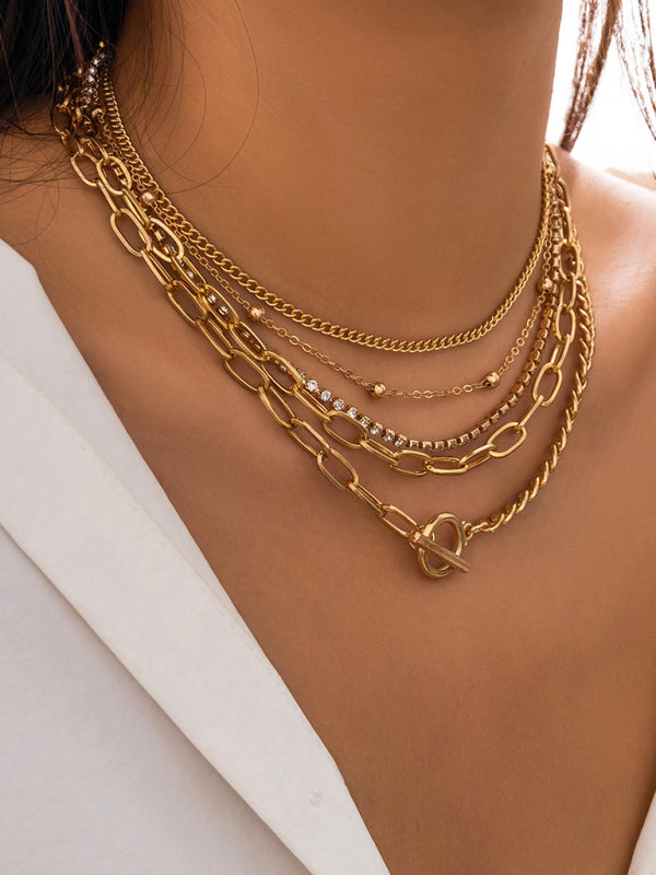 Women’s new style personalized simple geometric OT buckle round bead multi-layer bracelet necklace