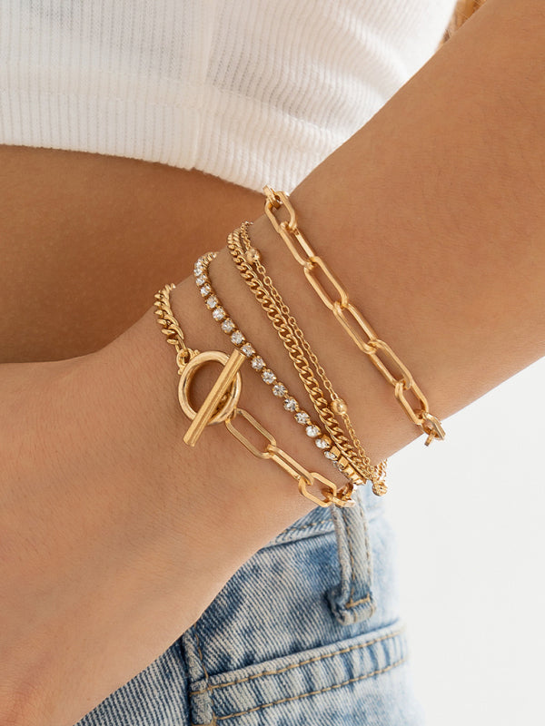 Women’s new style personalized simple geometric OT buckle round bead multi-layer bracelet necklace