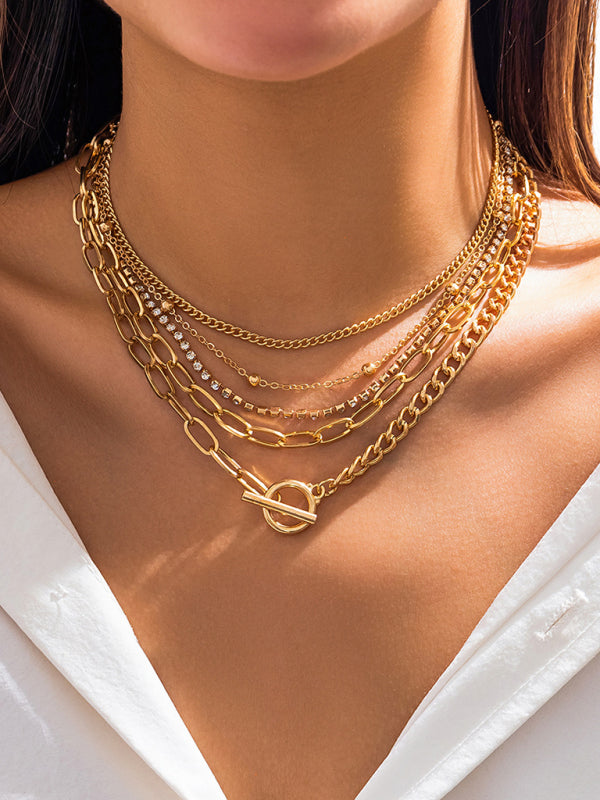 Women’s new style personalized simple geometric OT buckle round bead multi-layer bracelet necklace