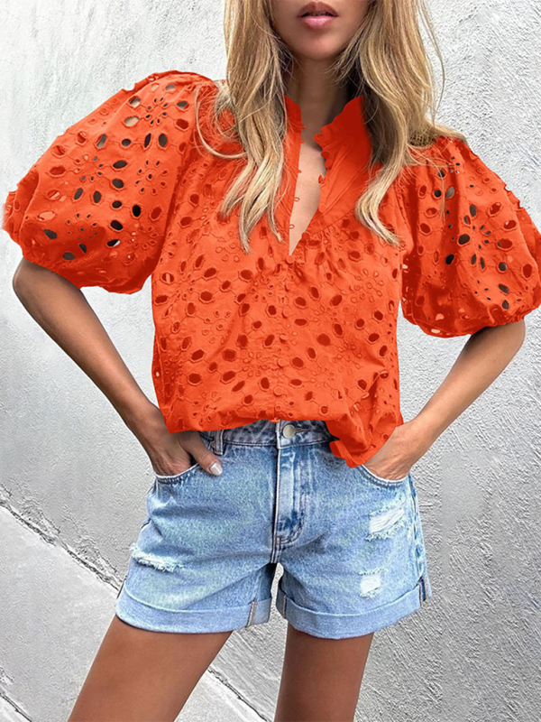 Women’s New Style Puff Sleeve Embroidered Shirt