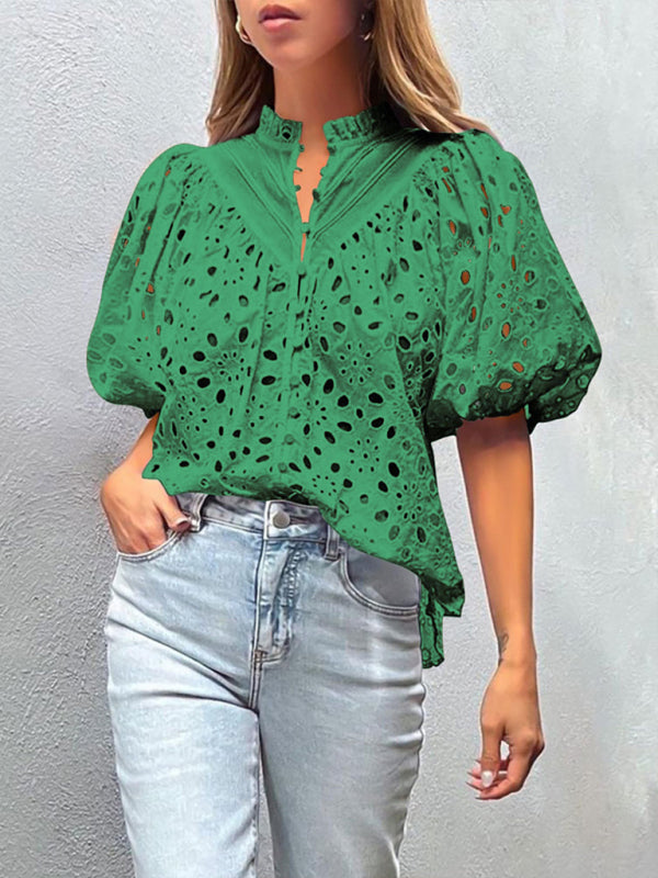 Women’s New Style Puff Sleeve Embroidered Shirt