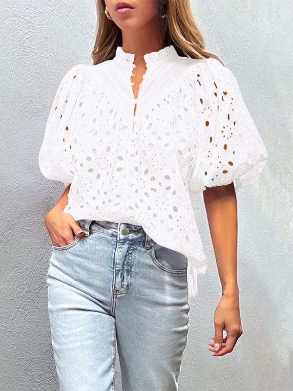 Women’s New Style Puff Sleeve Embroidered Shirt