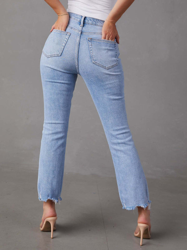 Women’s new style simple ripped light color casual jeans