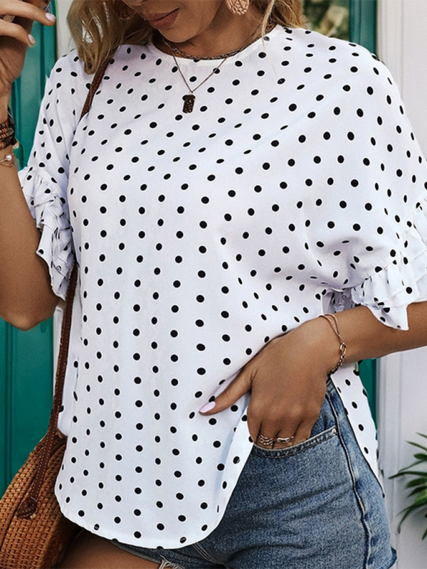 Women’s new summer polka dot bat sleeve ruffle shirt top