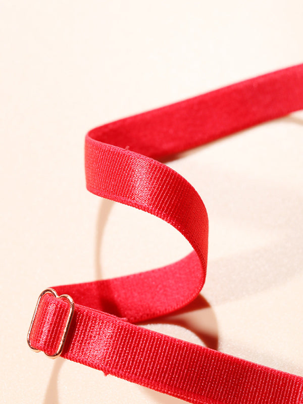 Women’s New Valentine’s Day Red Sexy Chest Wrapped Seamless One Shoulder Underwear Set