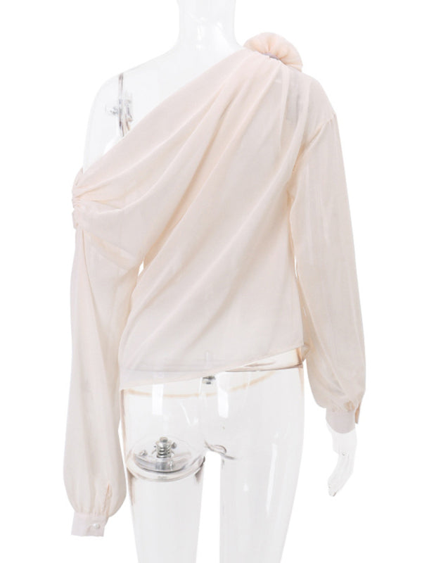 Women’s off-shoulder chiffon floral loose top blouse