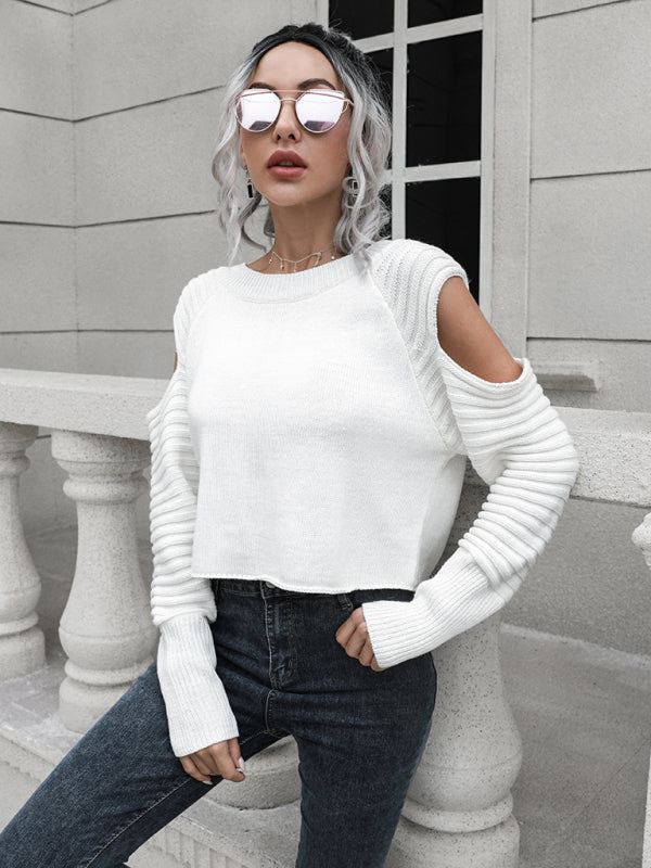 Women’s off shoulder short loose long sleeved sweater