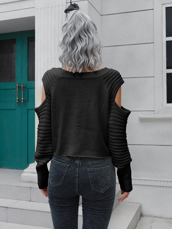 Women’s off shoulder short loose long sleeved sweater