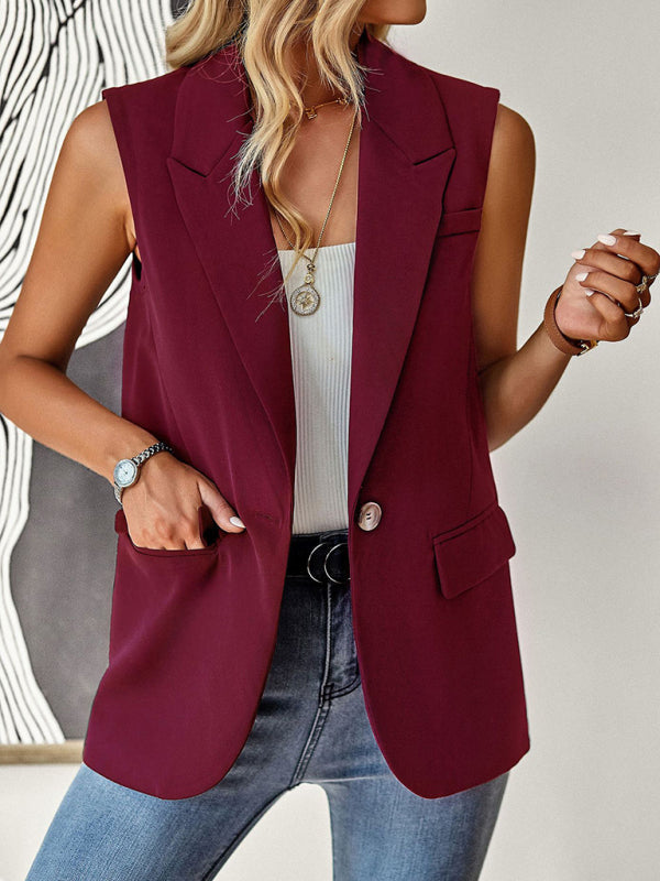 Women’s OL temperament commuting suit vest - Wine Red / S