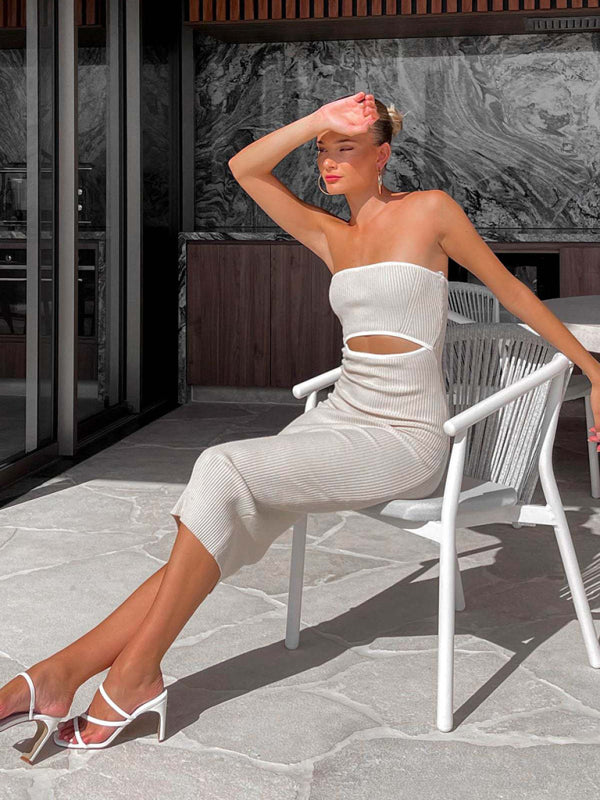 Women’s one-shoulder sexy tube top striped knitted slim fit hip-hugging dress