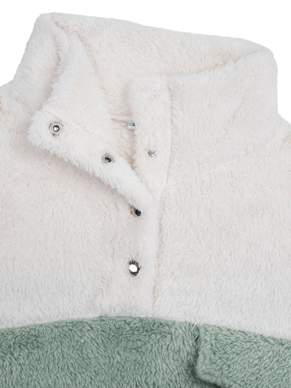 Women's patchwork color stand collar plush thick top - Closther