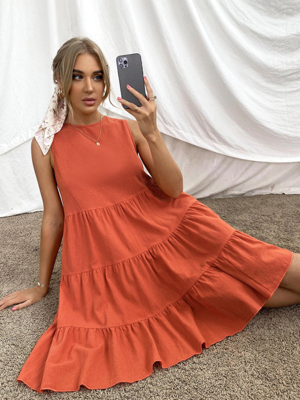 Women’s Pats Pulling lotus leaf round neck sleeveless vest dresses