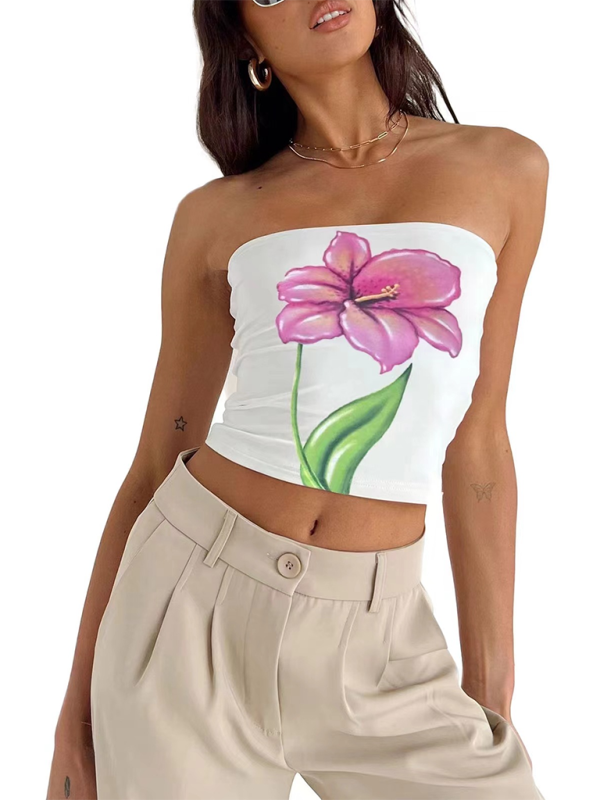 Women’s personality street flower print sexy belly-baring top