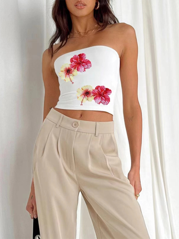 Women’s personality street flower print sexy belly-baring top