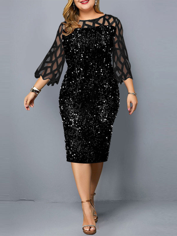 Women’s Personalized Sequin Design Plus Size Dress - Black / M
