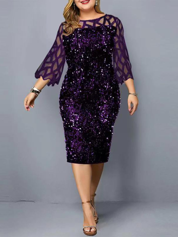 Women’s Personalized Sequin Design Plus Size Dress - Purple / M