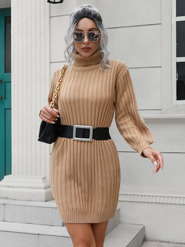 Women’s pit stripe high collar wool dress