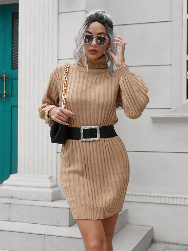 Women’s pit stripe high collar wool dress - Yellow / S