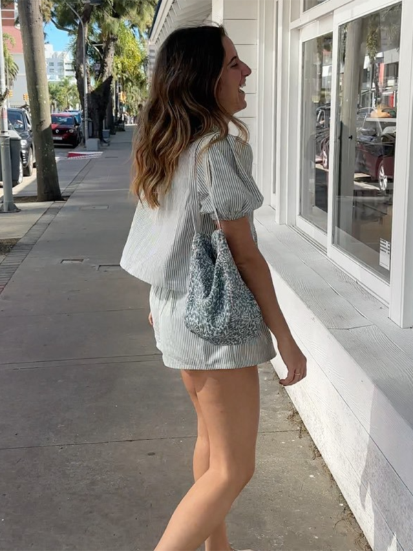 Women’s Plaid Striped Elastic Cuffs Casual Fashion Tie Elastic Waist Shorts Set