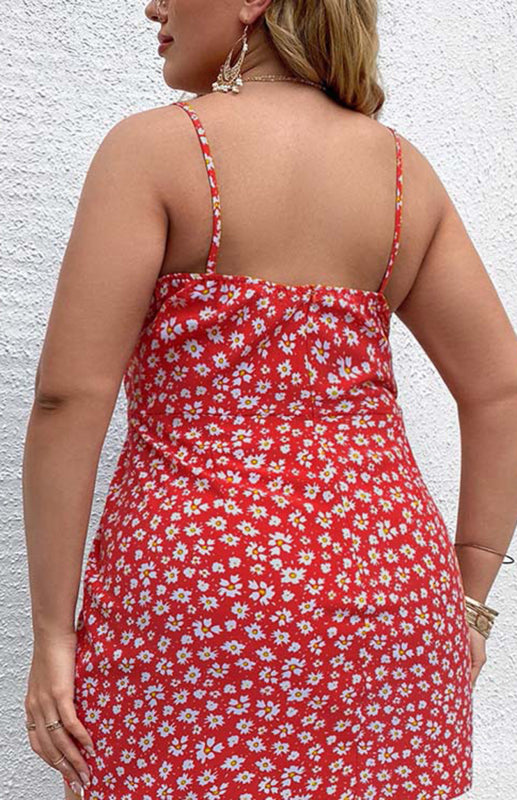 Women’s Plus Size Floral Slit Sling Short Dress