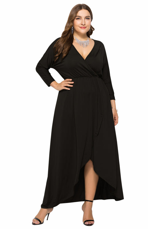 Women’s Plus Size Solid Deep V Dress - Black / XL