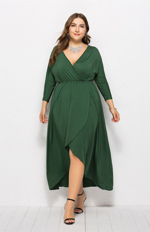 Women’s Plus Size Solid Deep V Dress - Green black jasper / XL