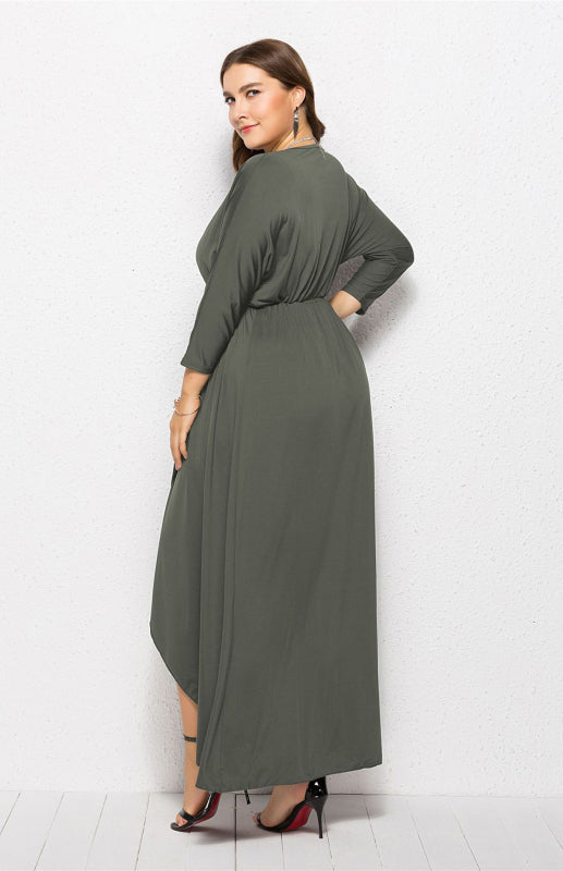 Women’s Plus Size Solid Deep V Dress - Green grey / XL