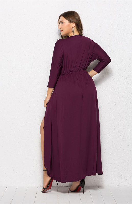 Women’s Plus Size Solid Deep V Dress - Purple / XL