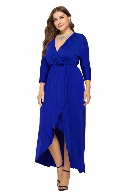 Women’s Plus Size Solid Deep V Dress - Royal blue / XL
