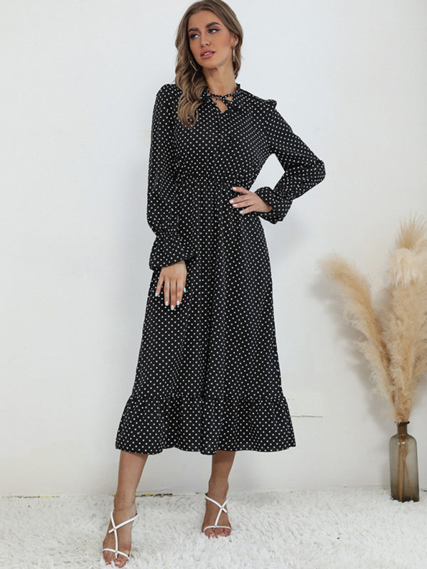 Women’s Polka Dot Ruffle Midi Dress - Photo Color / S