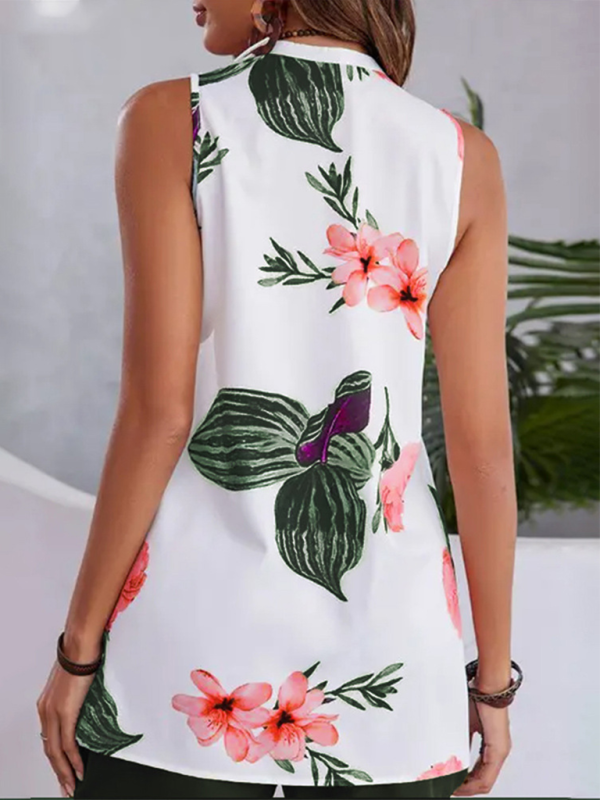 Floral-patterned sleeveless blouse from Women’s Printed Casual Vacation Top and Shorts Set with comfortable fit