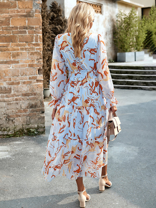 Women’s Printed Casual Vacation Printed V-Neck Dress