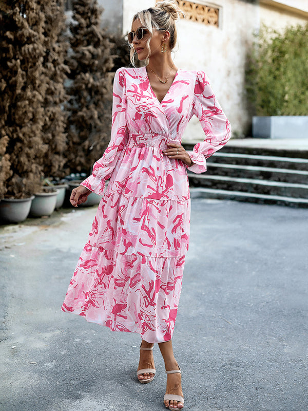 Women’s Printed Casual Vacation Printed V-Neck Dress