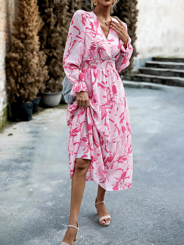 Women’s Printed Casual Vacation Printed V-Neck Dress