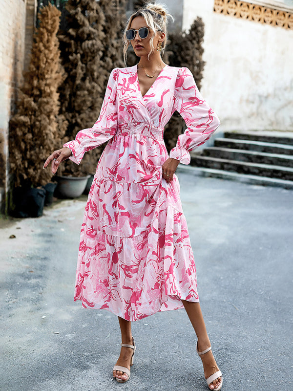 Women’s Printed Casual Vacation Printed V-Neck Dress