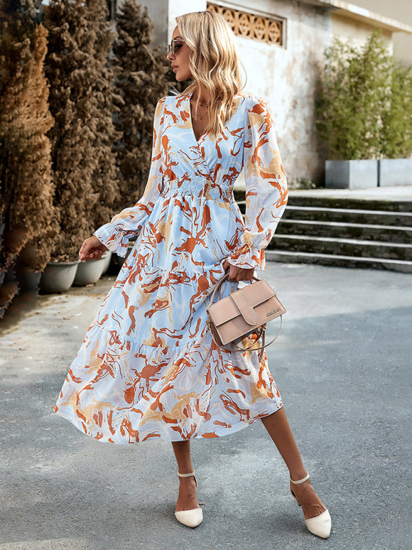 Women’s Printed Casual Vacation Printed V-Neck Dress